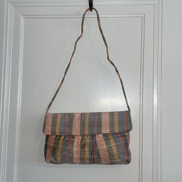Vtg 80s multi colored striped cloth clutch or crossbody purse - Picture 2 of 8